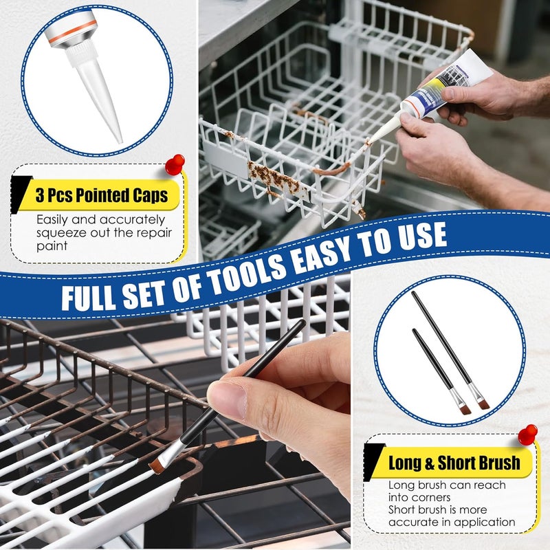 Avenuebool 1.7oz Dishwasher Rack Repair Coating, White Dishwasher Vinyl Rack Rust Touch Up Paint Kit, Insulation and Waterproof, High and Low Temperature Resistant - Image 4